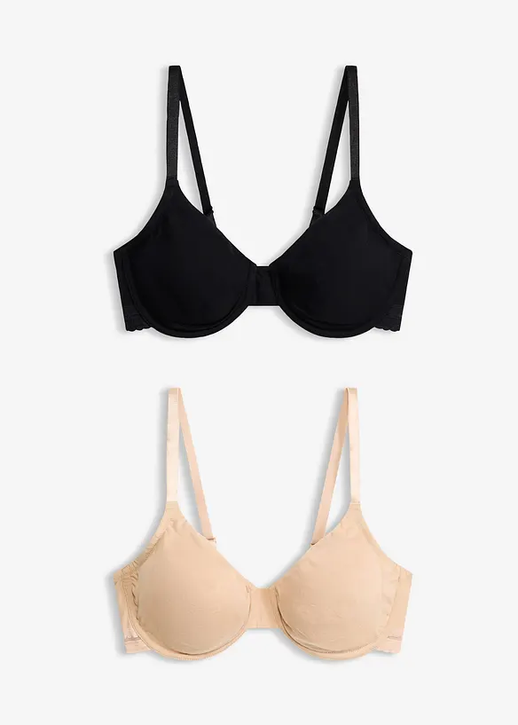 Lot de 2 soutiens-gorge moul&eacute;s coton non rembourr&eacute;s avec armatures, bonprix