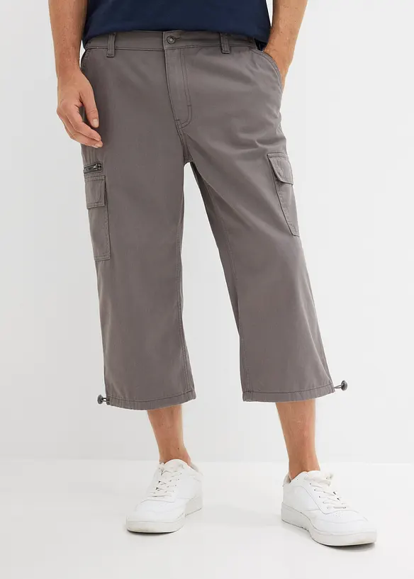 Pantalon 3/4 100% coton, taille &eacute;lastiqu&eacute;e et poches cargo, bonprix