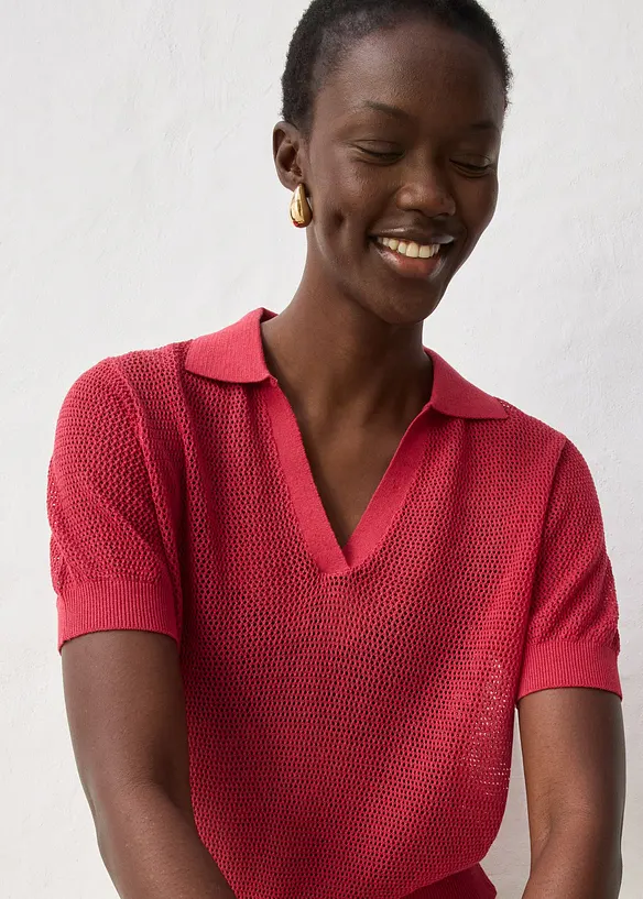 Polo en maille ajour&eacute;e avec lin, bonprix