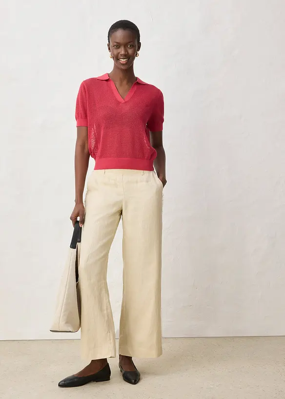 Polo en maille ajour&eacute;e avec lin, bonprix