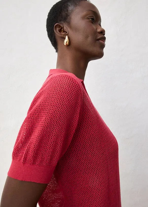 Polo en maille ajour&eacute;e avec lin, bonprix