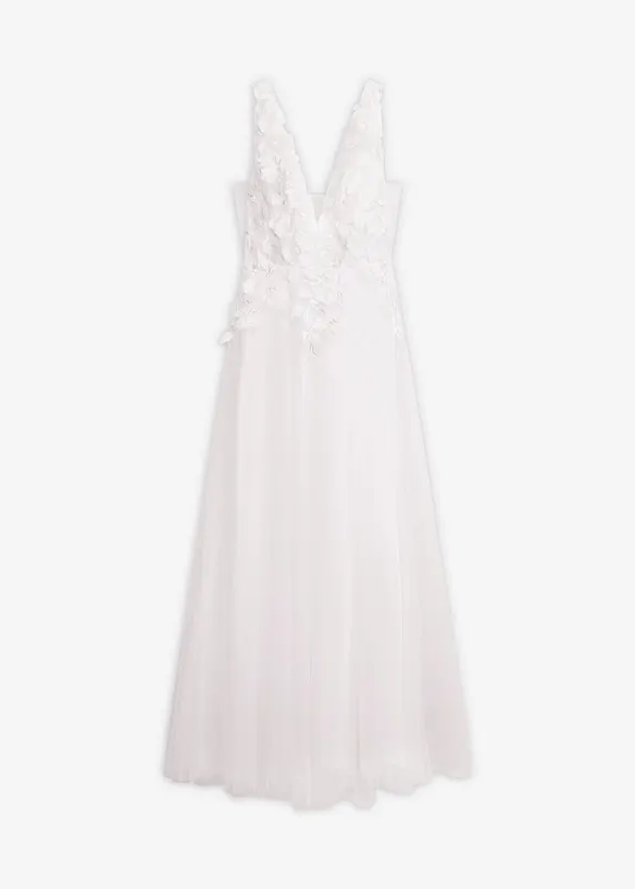 Robe de mari&eacute;e en tulle avec fleurs appliqu&eacute;es, bonprix