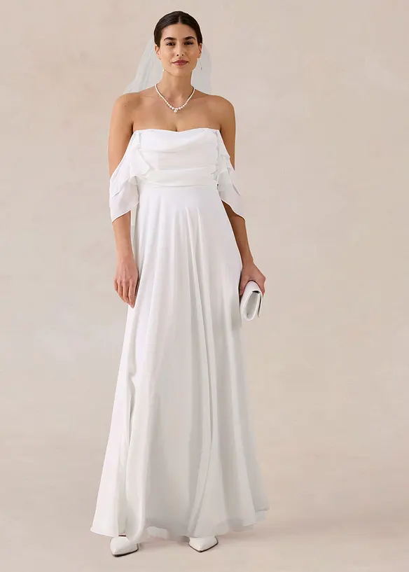 Robe de mari&eacute;e en mousseline avec drap&eacute;, bonprix