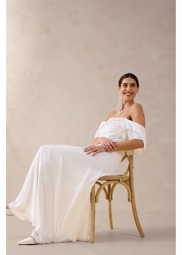 Robe de mari&eacute;e en mousseline avec drap&eacute;, bonprix