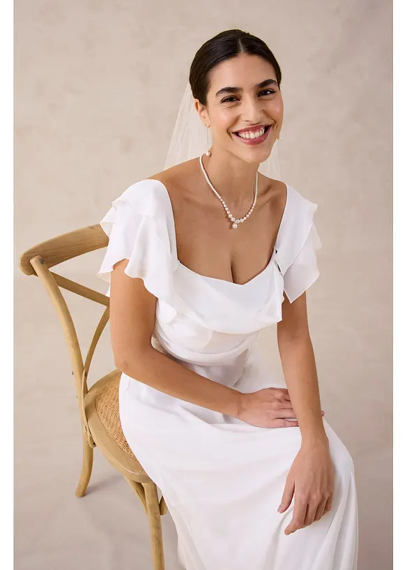 Robe de mari&eacute;e en mousseline avec drap&eacute;, bonprix