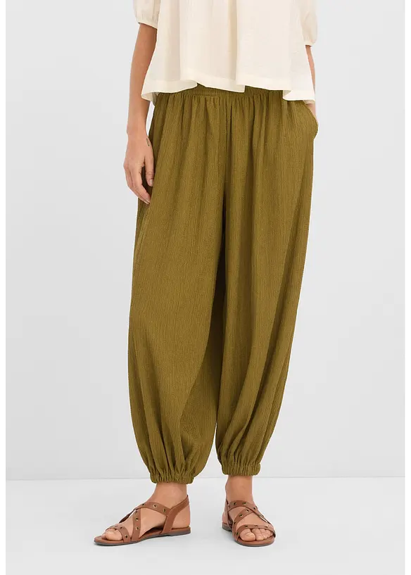 Pantalon sarouel en cr&ecirc;pe textur&eacute;, bonprix