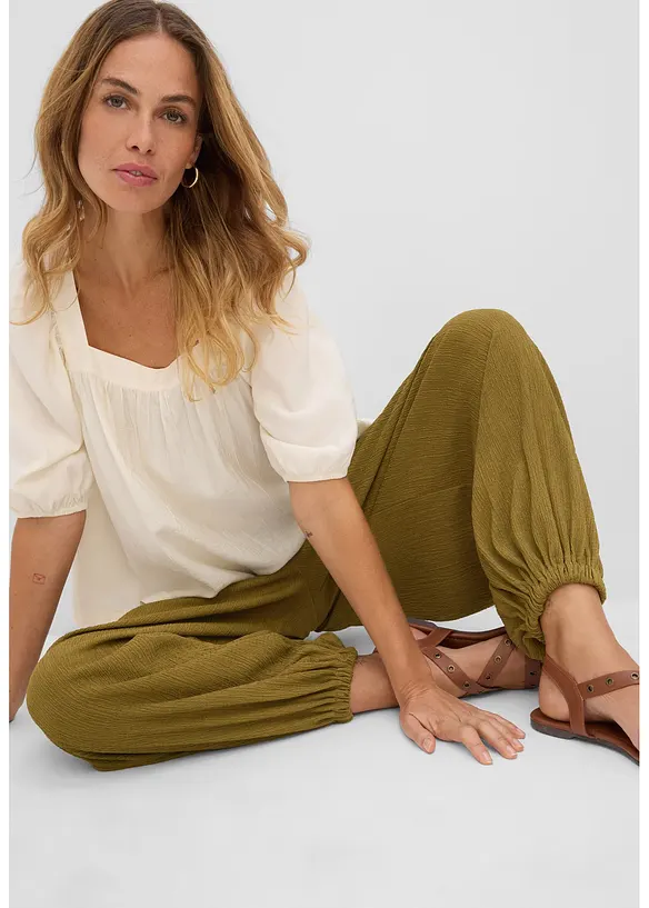 Pantalon sarouel en cr&ecirc;pe textur&eacute;, bonprix