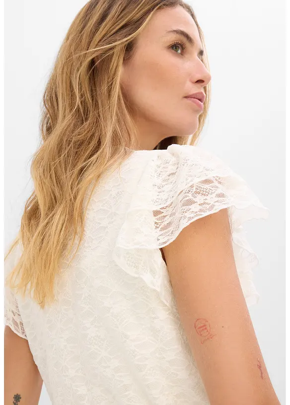 T-shirt court en dentelle, bonprix