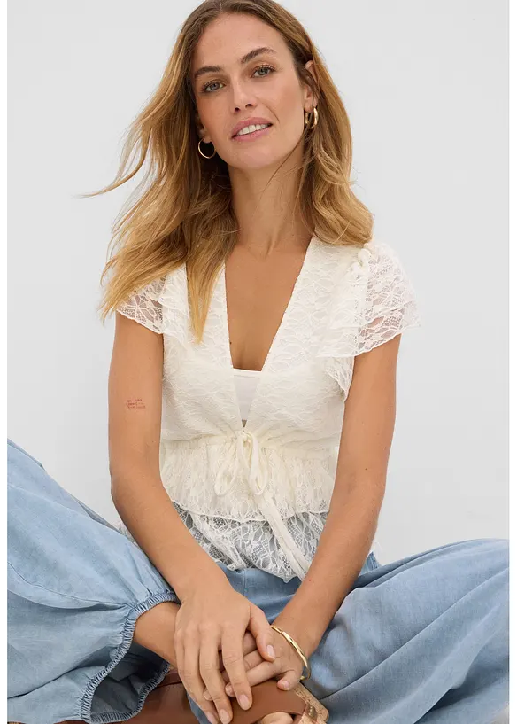 T-shirt court en dentelle, bonprix