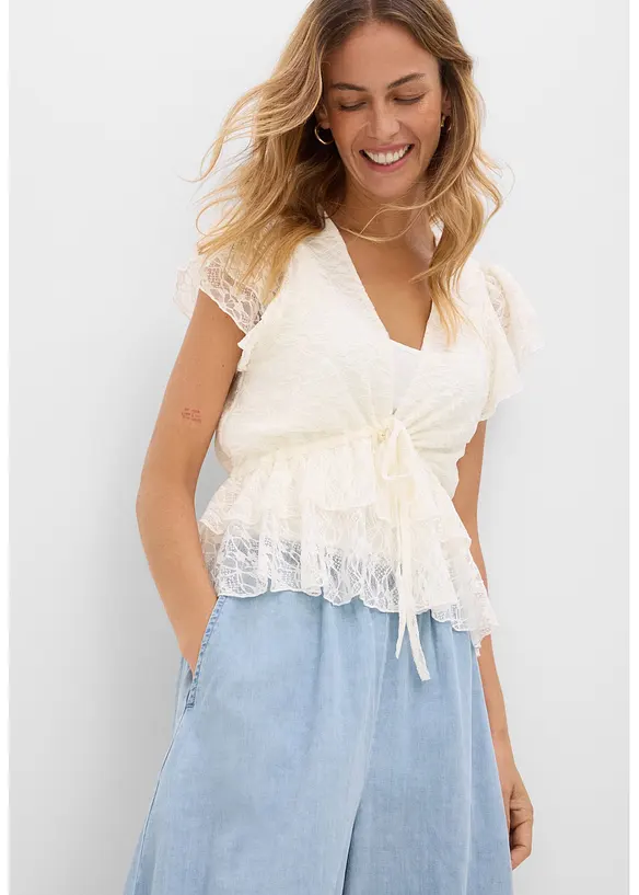 T-shirt court en dentelle, bonprix