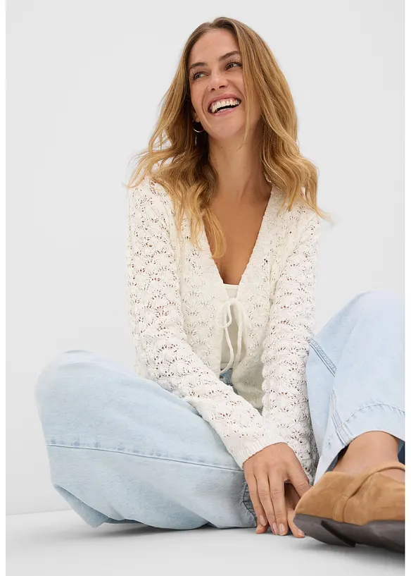 Gilet en maille ajour&eacute;e 100% coton, bonprix