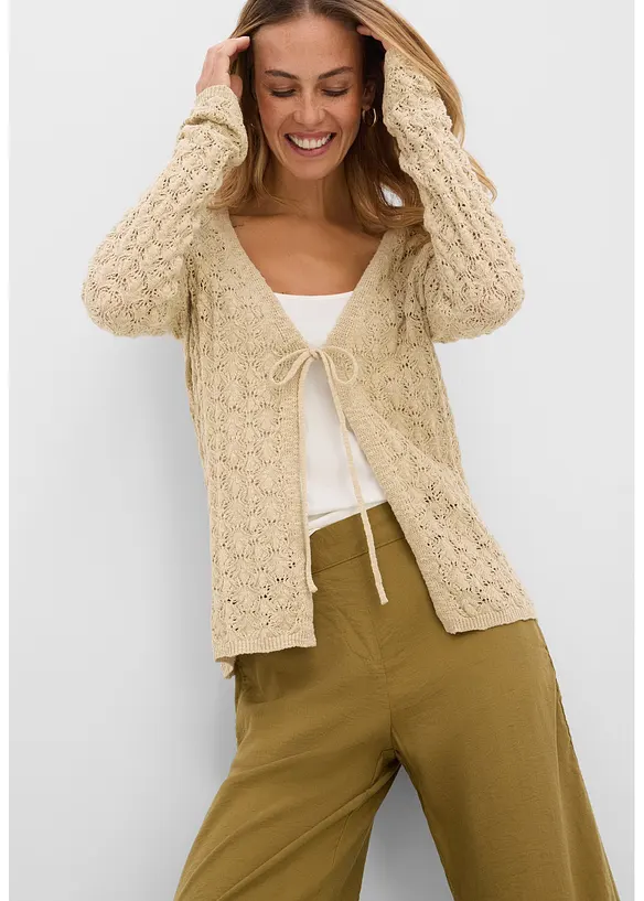 Gilet en maille ajour&eacute;e 100% coton, bonprix