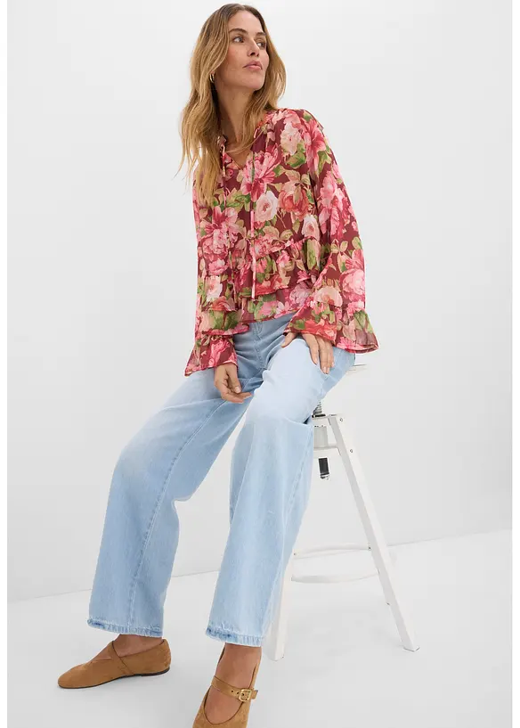 Blouse en mousseline &agrave; volants, bonprix