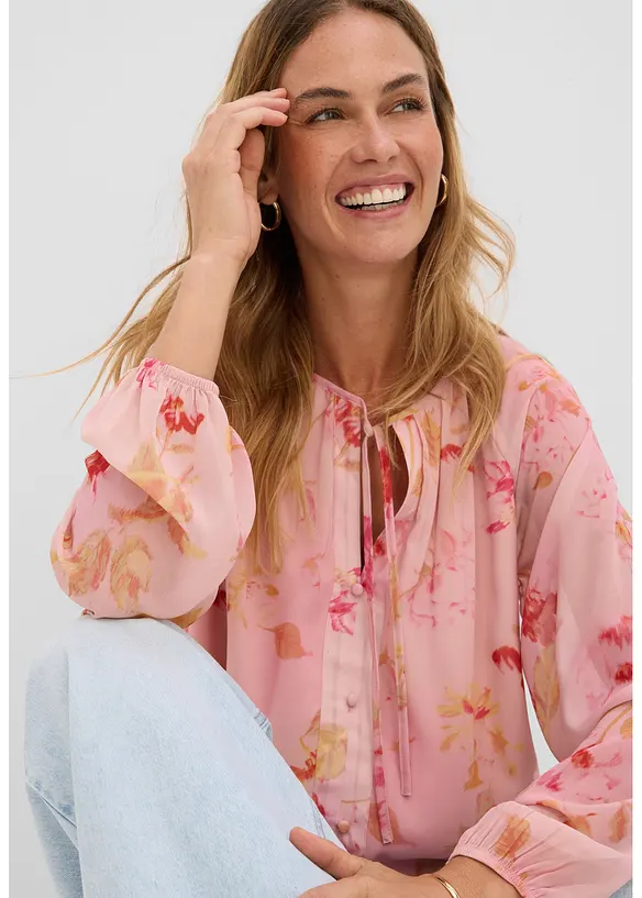 Blouse en mousseline avec liens &agrave; nouer, bonprix