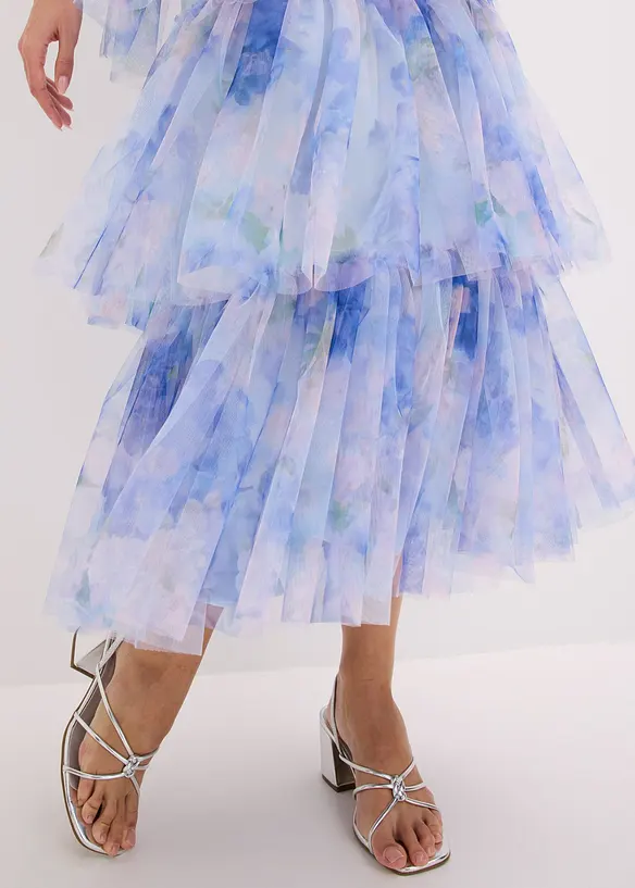 Robe midi en tulle fin &agrave; volants, bonprix