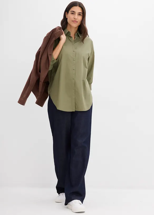 Chemisier oversize en coton, manches 3/4, bonprix