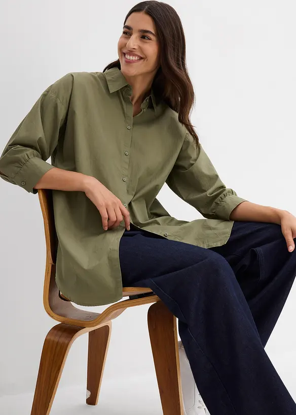 Chemisier oversize en coton, manches 3/4, bonprix