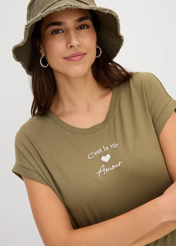 Robe en jersey viscose extensible avec broderie poitrine, bonprix