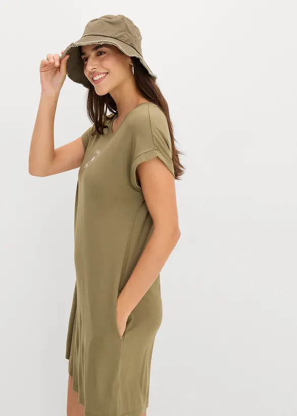 Robe en jersey viscose extensible avec broderie poitrine, bonprix