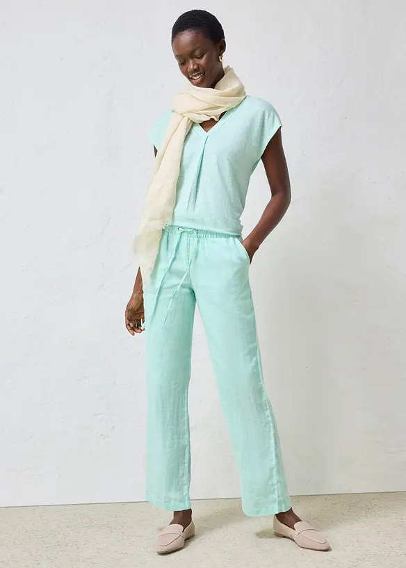 Pantalon taille &eacute;lastiqu&eacute;e 100% lin, bonprix