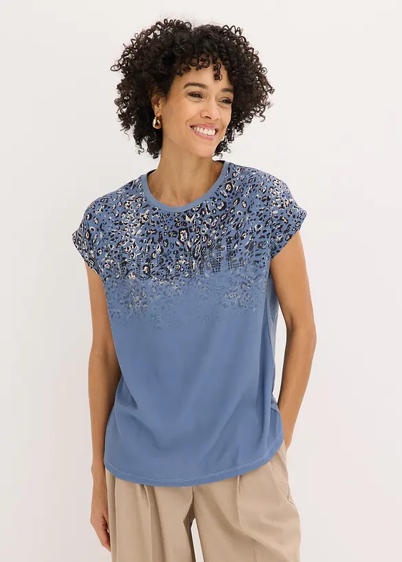 T-shirt &agrave; empi&egrave;cement tiss&eacute; et strass, bonprix