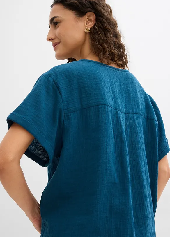 Tunique &agrave; manches courtes en gaze de coton, bonprix