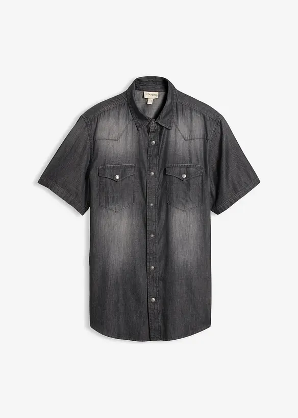 Chemise manches courtes slim en jean, 100% coton, bonprix