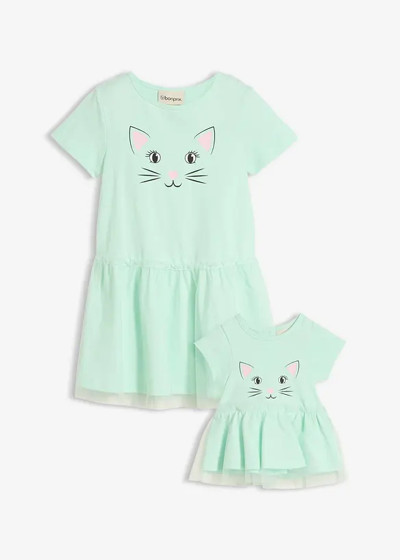 Robe en jersey fille et robe de poup&eacute;e (ens. 2 pces) 100% coton, bonprix