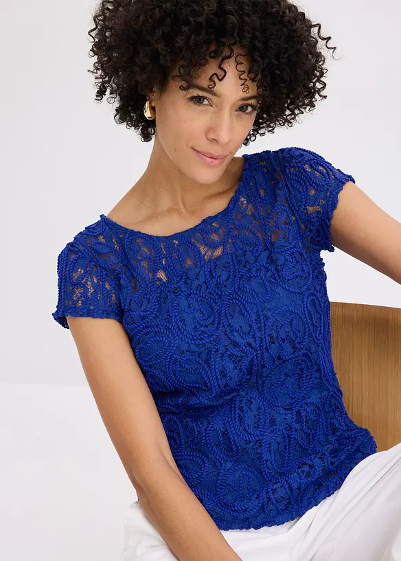 Blouse manches courtes en dentelle, bonprix