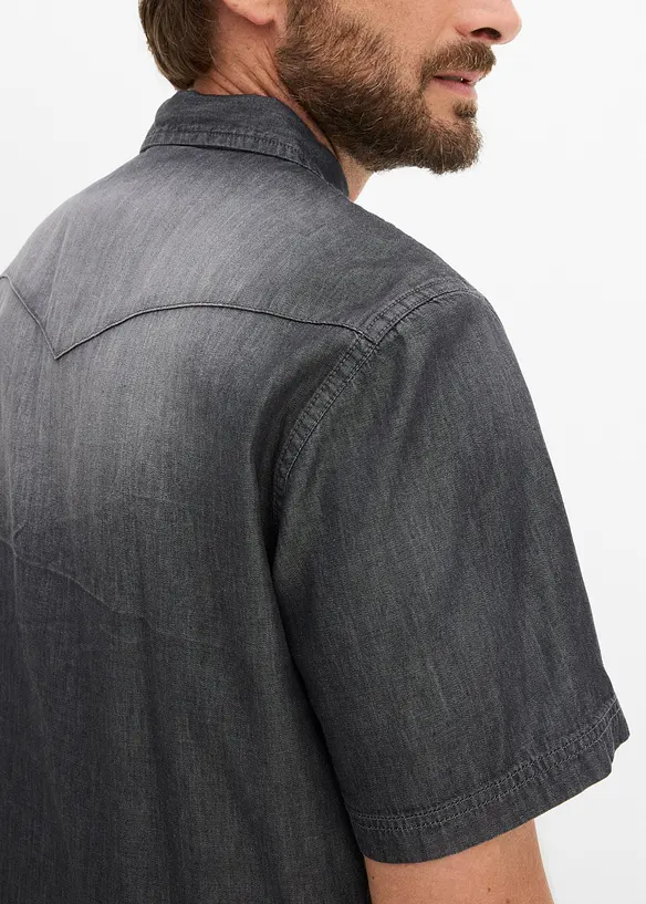 Chemise manches courtes slim en jean, 100% coton, bonprix