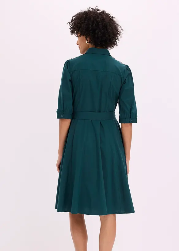 Robe-chemise avec dentelle et lien &agrave; nouer, bonprix