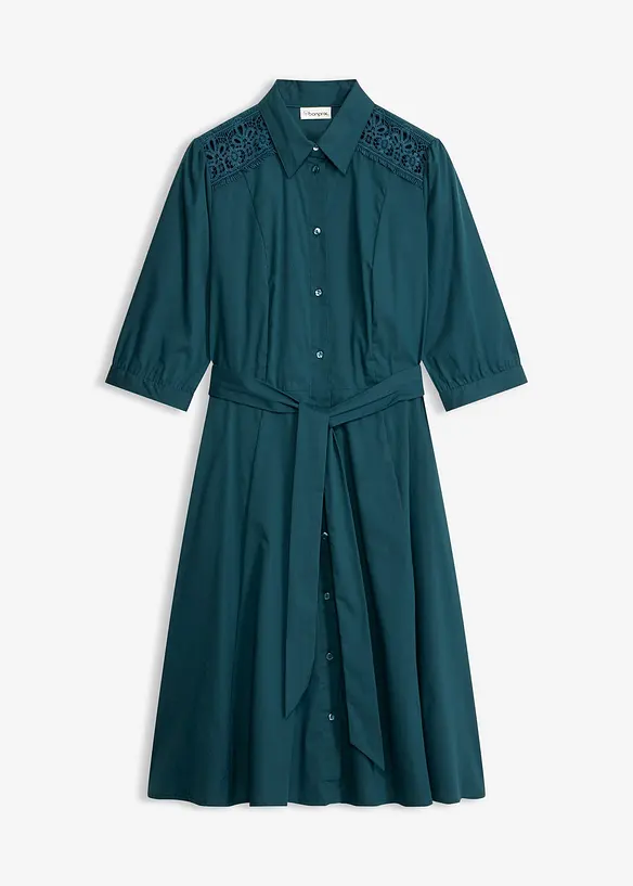 Robe-chemise avec dentelle et lien &agrave; nouer, bonprix