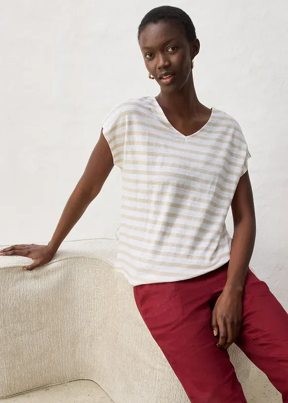 T-shirt 100% lin &agrave; manches chauve-souris, bonprix