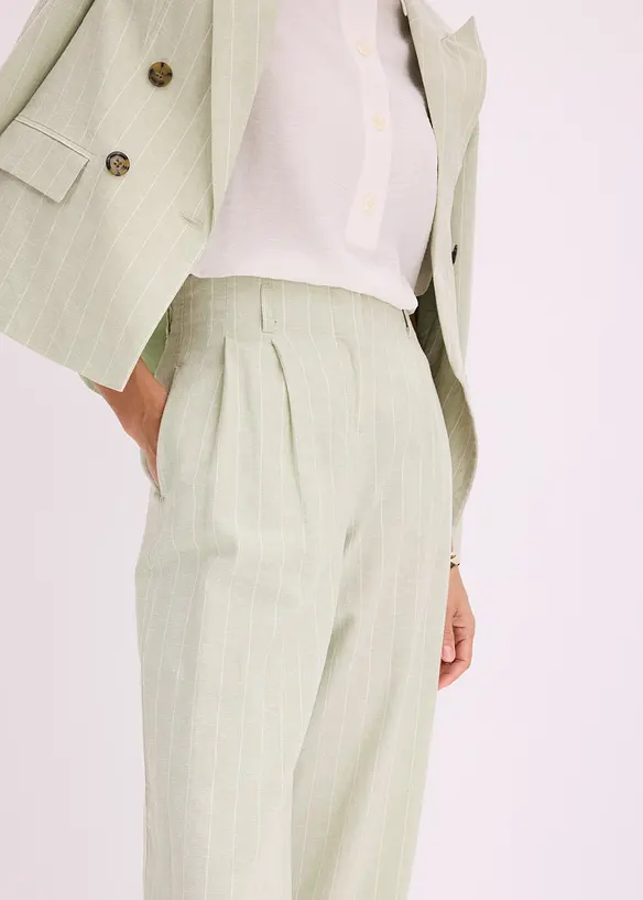 Pantalon &agrave; pinces en lin majoritaire, bonprix