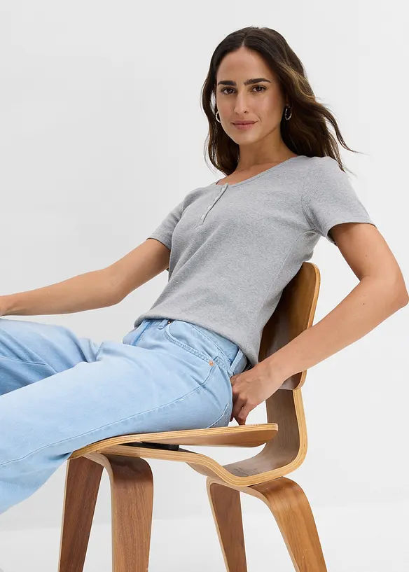 T-shirt col tunisien, 100% coton, bonprix