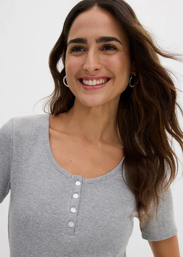 T-shirt col tunisien, 100% coton, bonprix