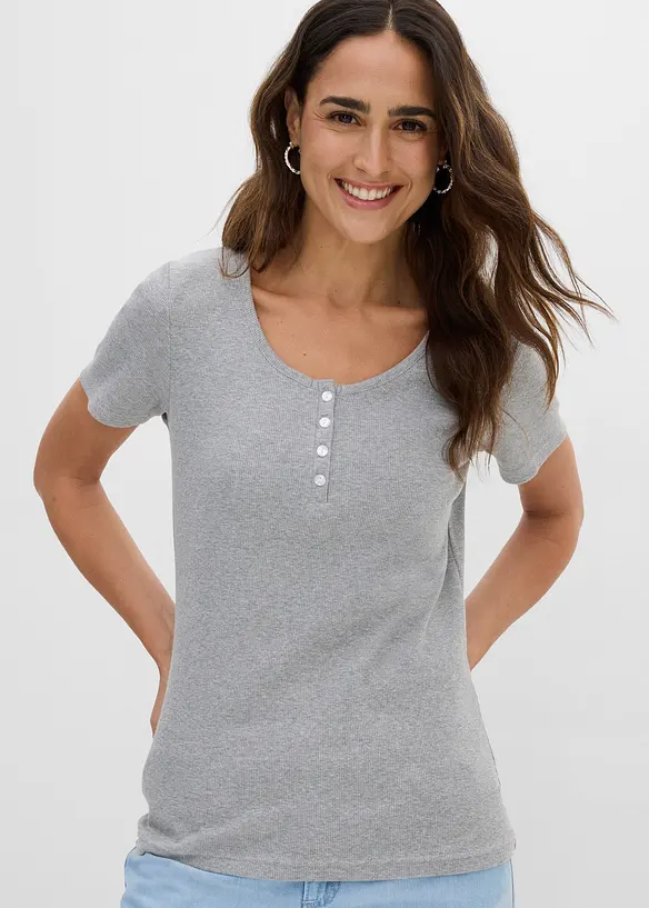 T-shirt col tunisien, 100% coton, bonprix