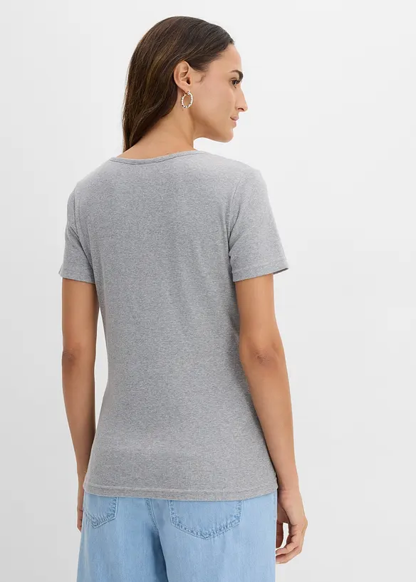 T-shirt col tunisien, 100% coton, bonprix