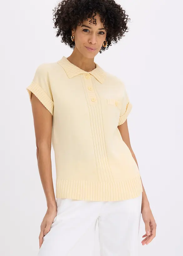 Pull col polo en coton m&eacute;lang&eacute;, bonprix