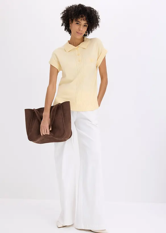 Pull col polo en coton m&eacute;lang&eacute;, bonprix