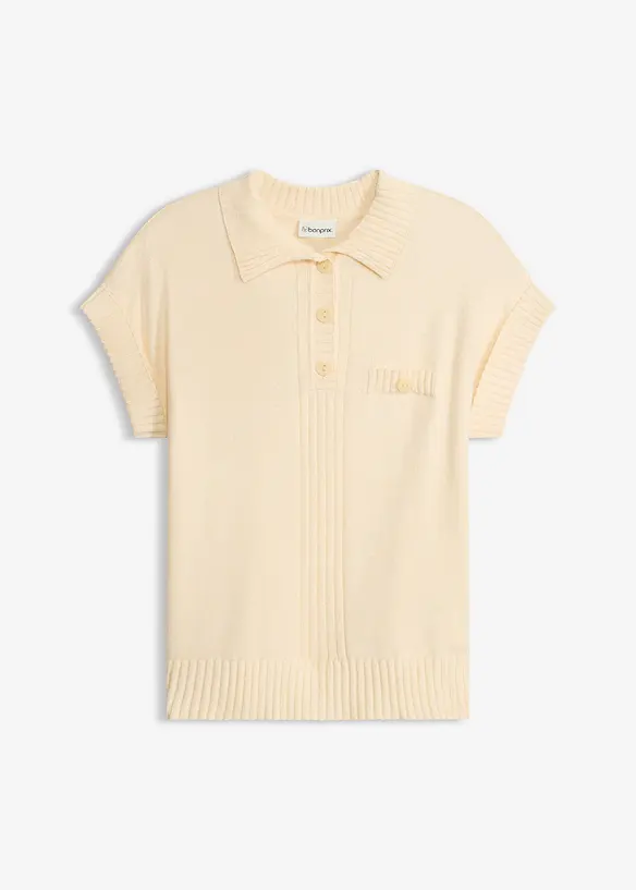 Pull col polo en coton m&eacute;lang&eacute;, bonprix