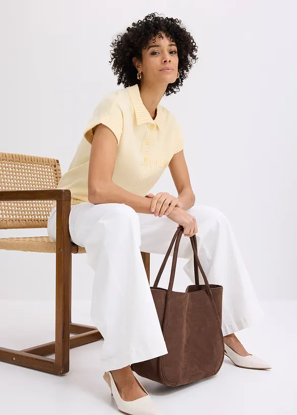 Pull col polo en coton m&eacute;lang&eacute;, bonprix