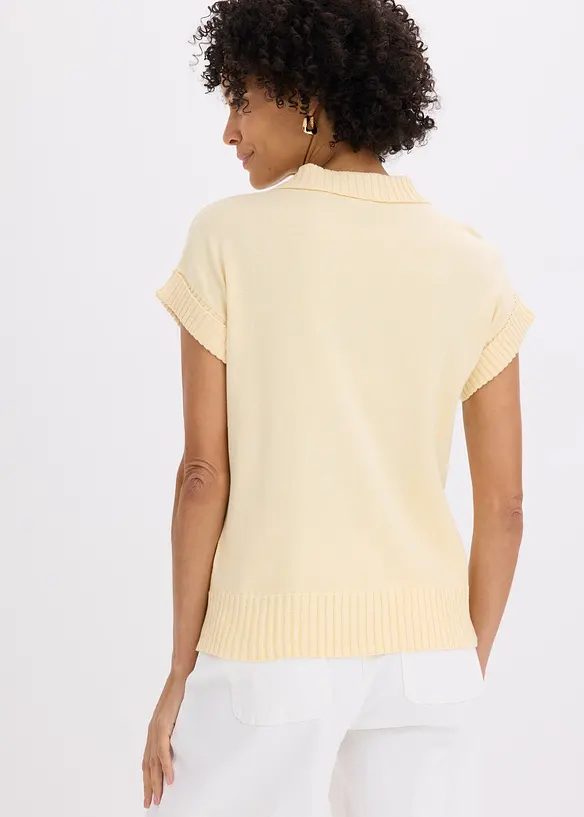 Pull col polo en coton m&eacute;lang&eacute;, bonprix