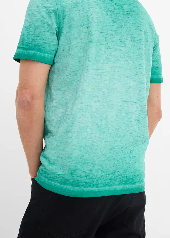 T-shirt col tunisien 100% coton, aspect d&eacute;lav&eacute;, bonprix