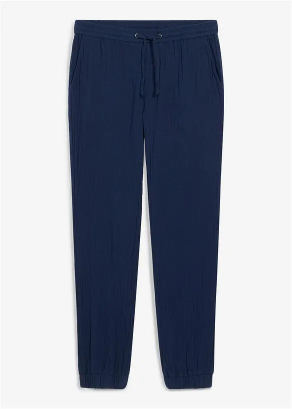 Pantalon jogger regular en gaze de coton, fusel&eacute;, bonprix