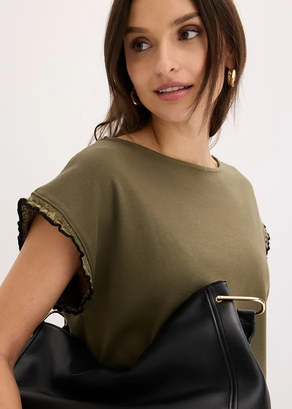 T-shirt en coton &agrave; bordure contrastante, bonprix