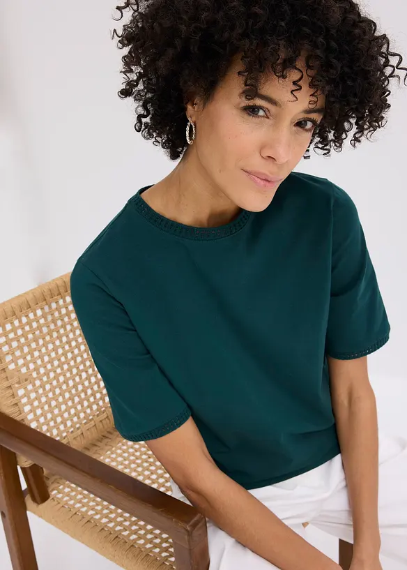 T-shirt &agrave; liser&eacute;s en dentelle, bonprix