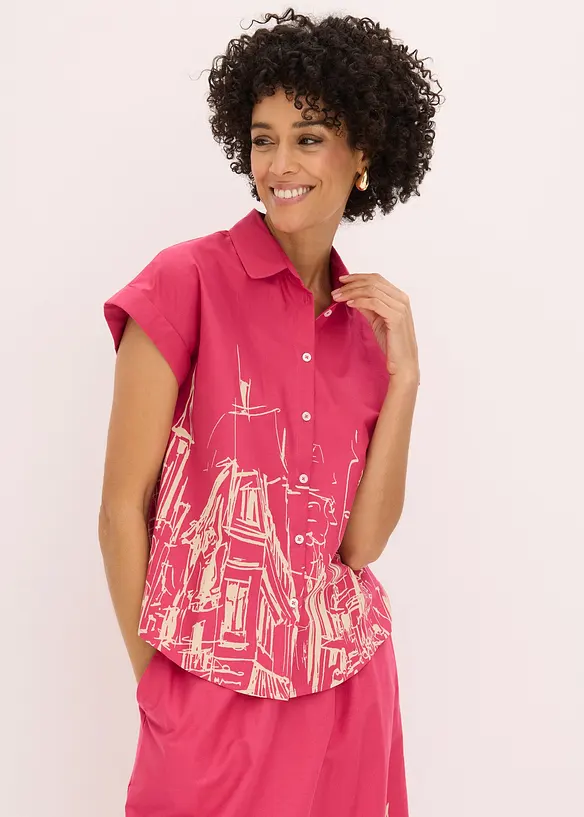 Chemisier manches courtes oversize en popeline de coton, bonprix