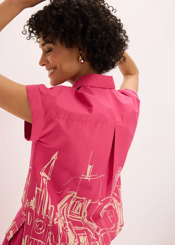 Chemisier manches courtes oversize en popeline de coton, bonprix