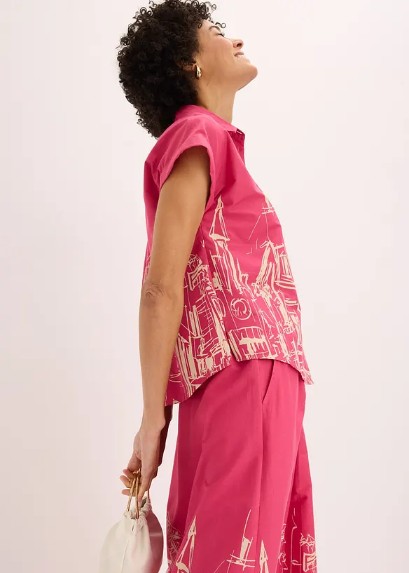 Chemisier manches courtes oversize en popeline de coton, bonprix